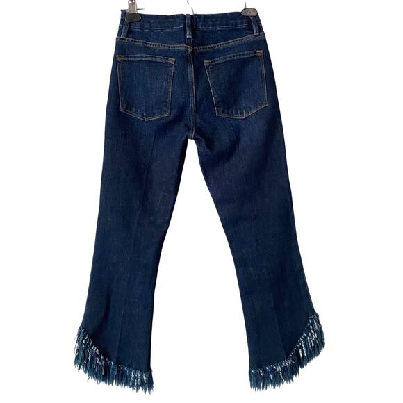 Frame Le Crop Mini Boot Jean US 26 Fringe Shredded Hem Blue Dark Wash Boho - Picture 6 of 14